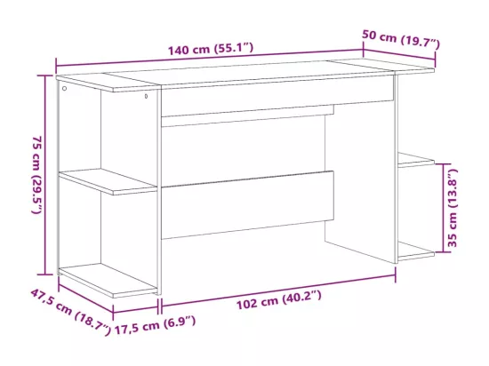 Bureau noir 140x50x75 cm bois d'ingénierie