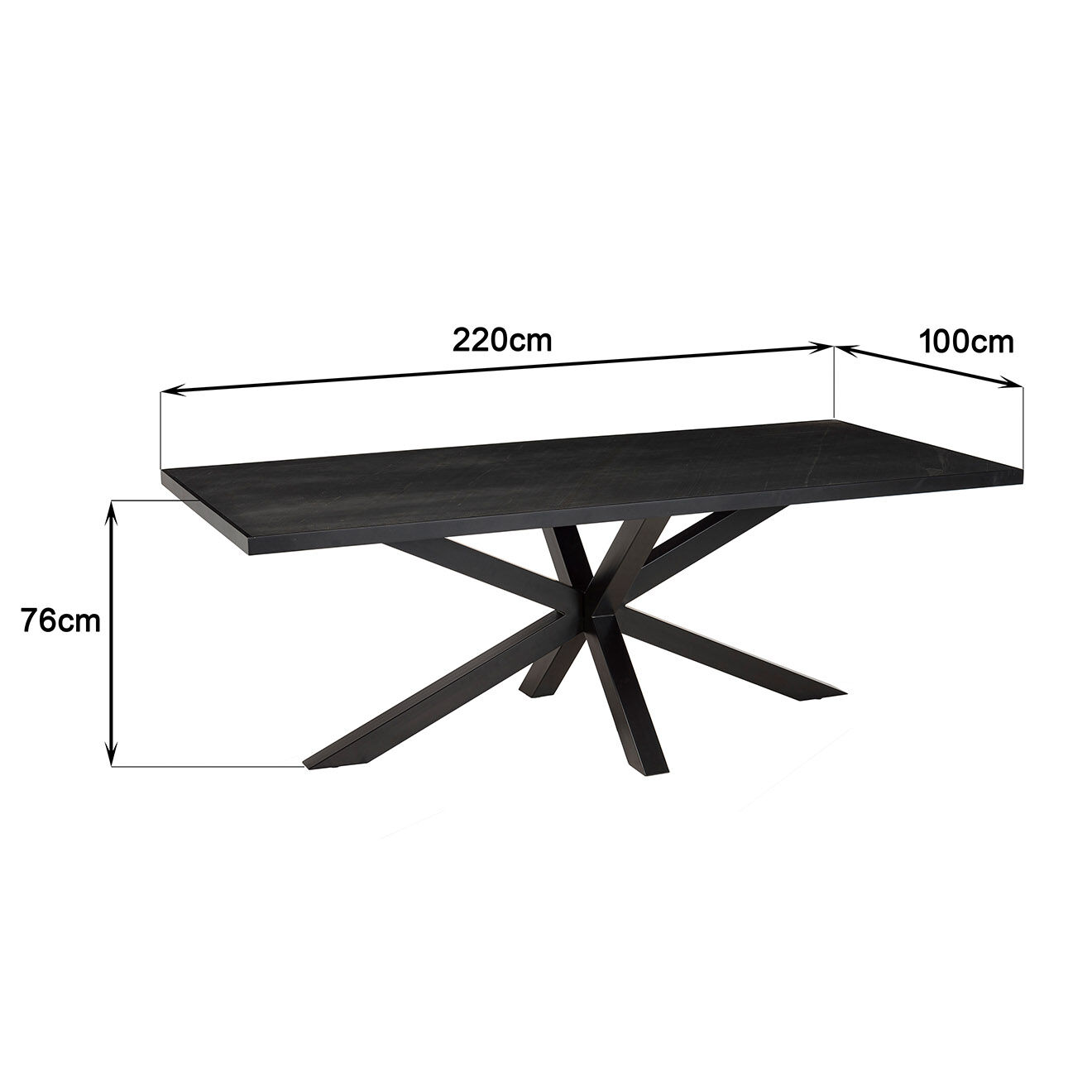 Macabane Table à manger plateau effet pierre Basile noire - 220x110x76 cm