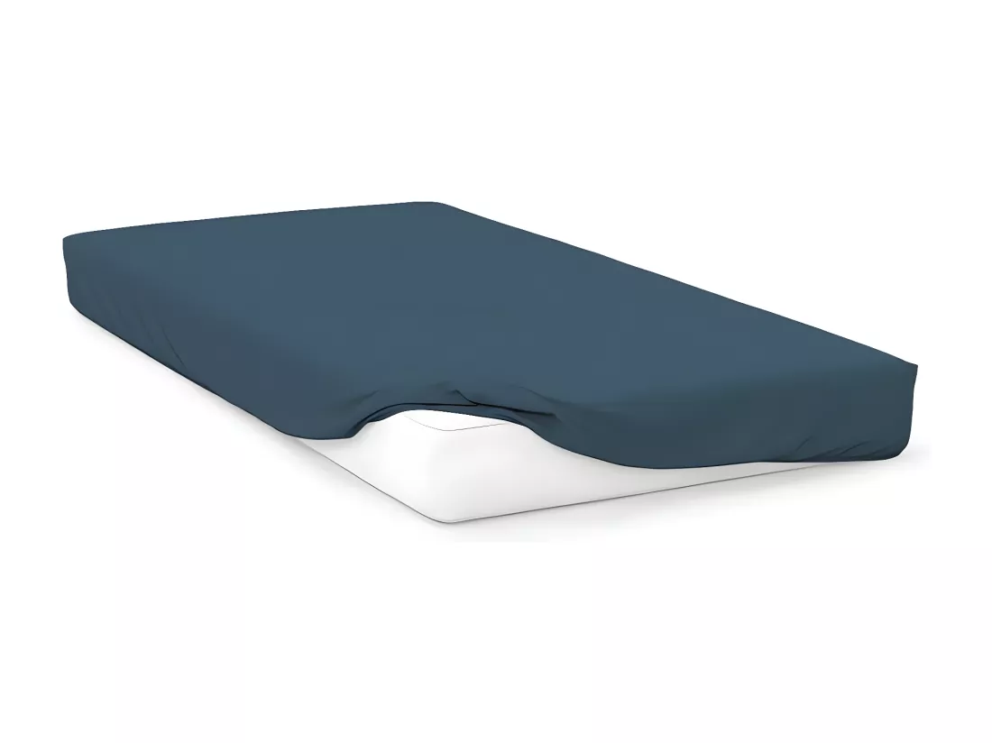 Drap housse en coton 57 fils 90x190 cm UNI bleu canard, par Soleil d'ocre