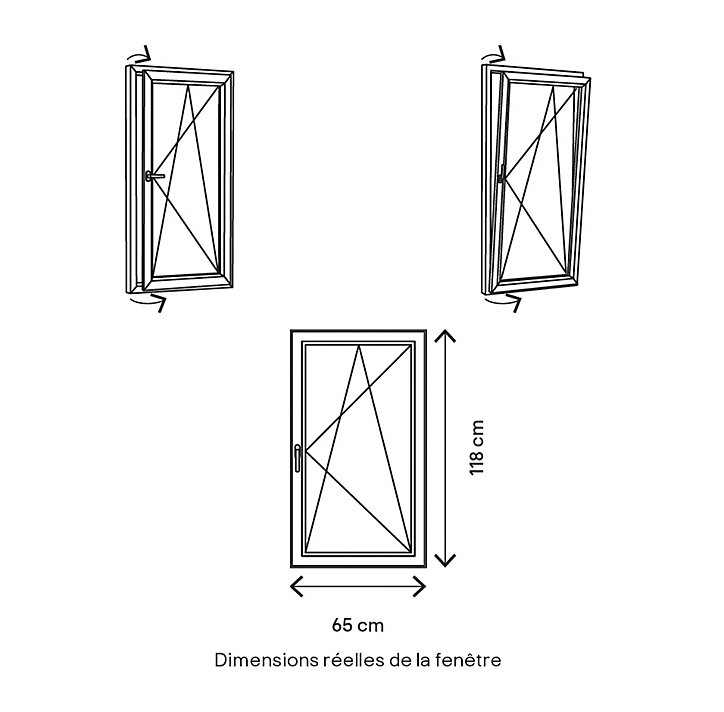 Fenêtre PVC 1 vantail oscillo-battant GoodHome blanc - l.60 x h.115 cm, tirant droit