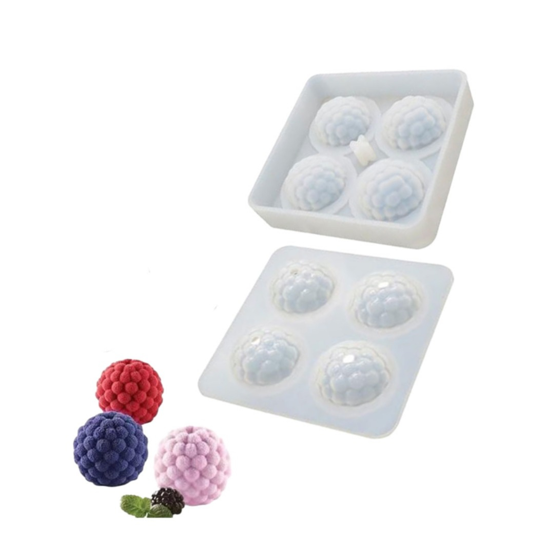 (4-fach) Silikon 3D Trend Früchte Kuchen Form DIY Gussform für Virale Frucht Desserts - Himbeere