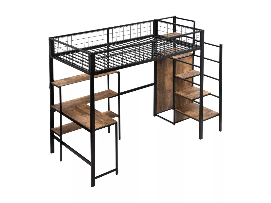 90 * 200cm lits superposés, lit en fer, sous la table, plusieurs étagères, armoire intégrée, noir