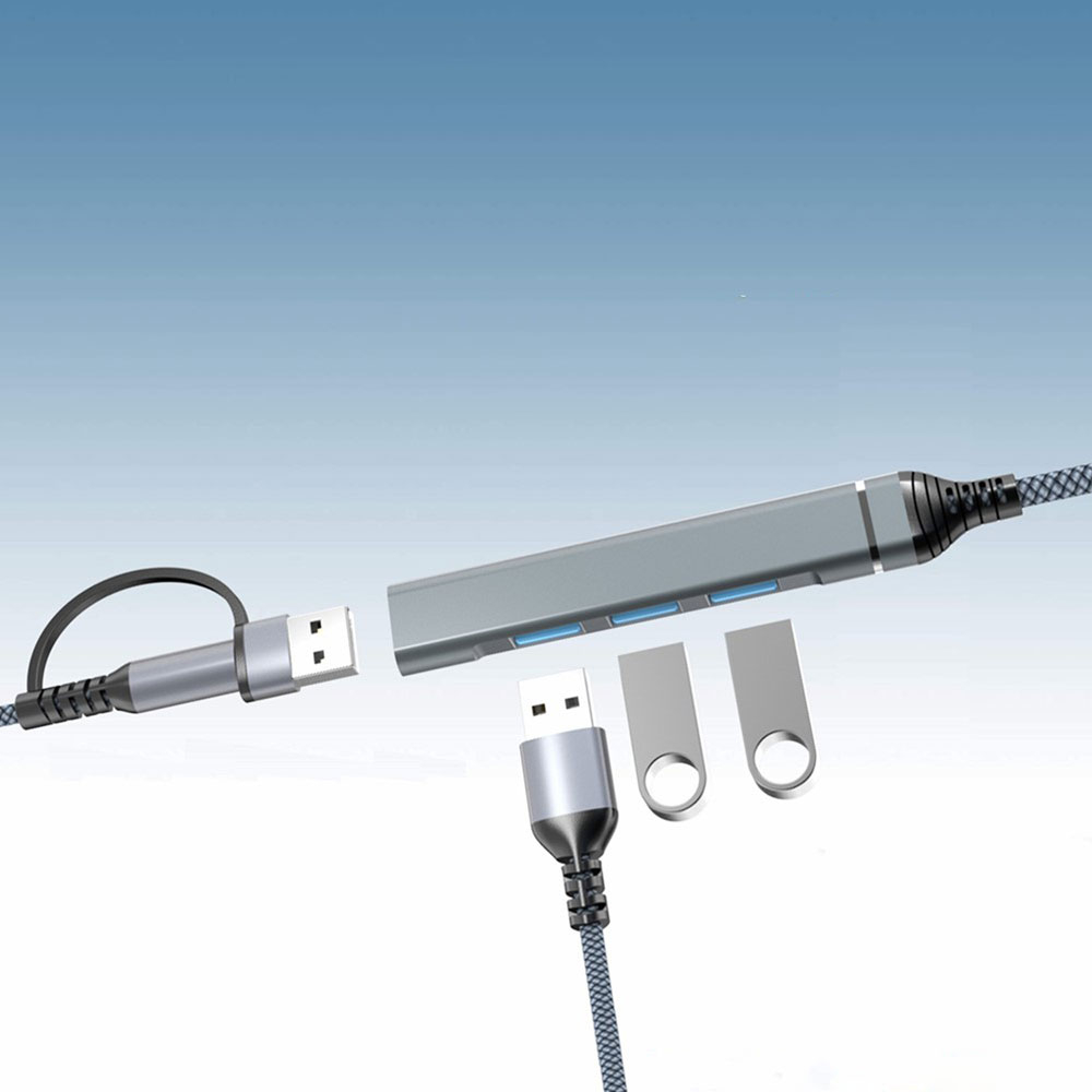 USB Multiport Adapter Slim Design mit USB 3.0 / 3 x USB 2.0 und Nylon Kabel - Grau