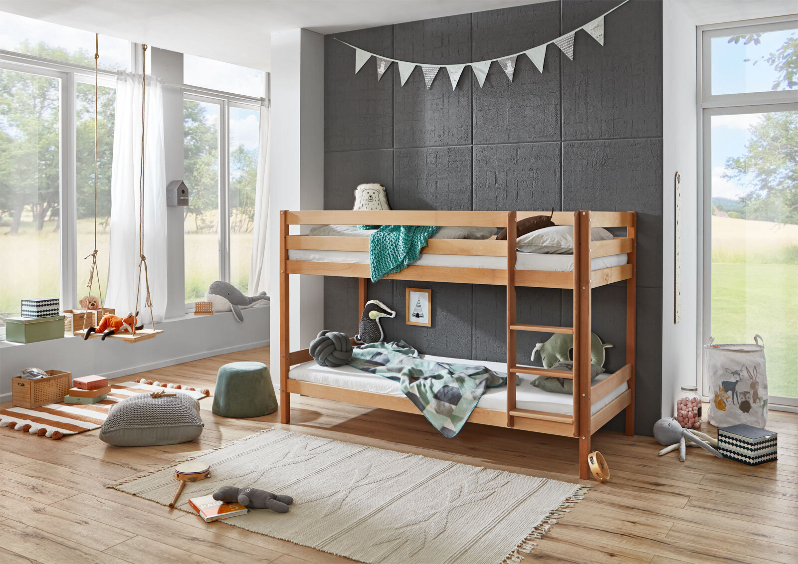 Etagenbett 90 x 200 cm Buche Massiv natur