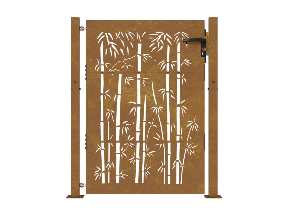 Portail de jardin 105x155 cm acier corten design de bambou