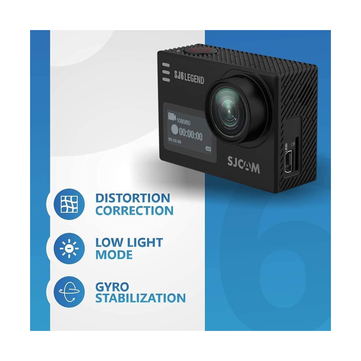 SJCAM SJ6LEGEND 4K 24fps actionkamera, 3-akset stabilisering, vanntett, berøringsskjerm, Wifi tilkoblet.