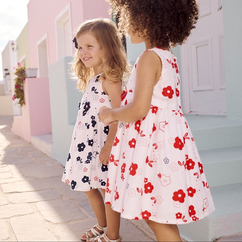 Robe sans manches imprimé fleurs pour bébé fille - Bleu marine