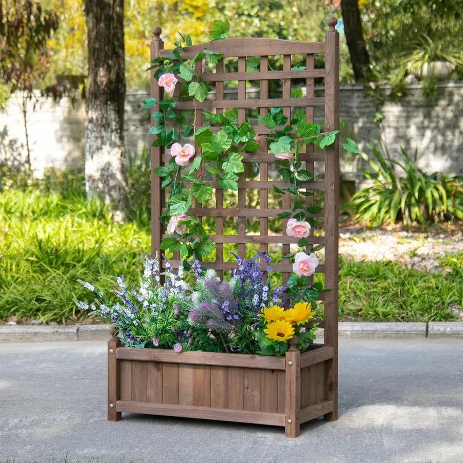 Outsunny Rankkasten im Spalierrahmen-Design dunkelbraun