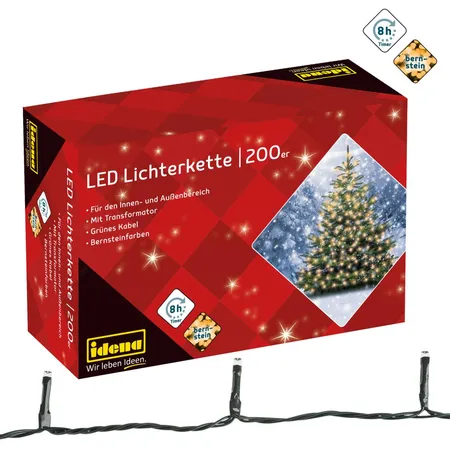 Idena LED Lichterkette mit 200 LED in bernsteinfarben, ca. 27,9 m