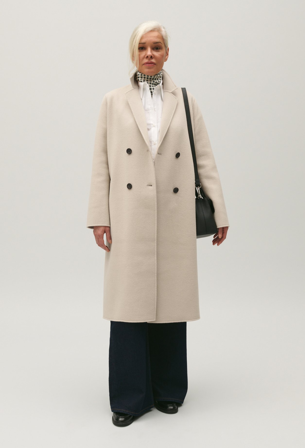 Manteau mi-long laine melangee beige