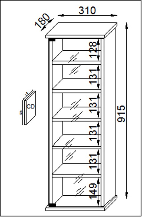 VCM Holz CD DVD Wandregal Hängeregal Wand Schrank Wandvitrine Loposa Glastür