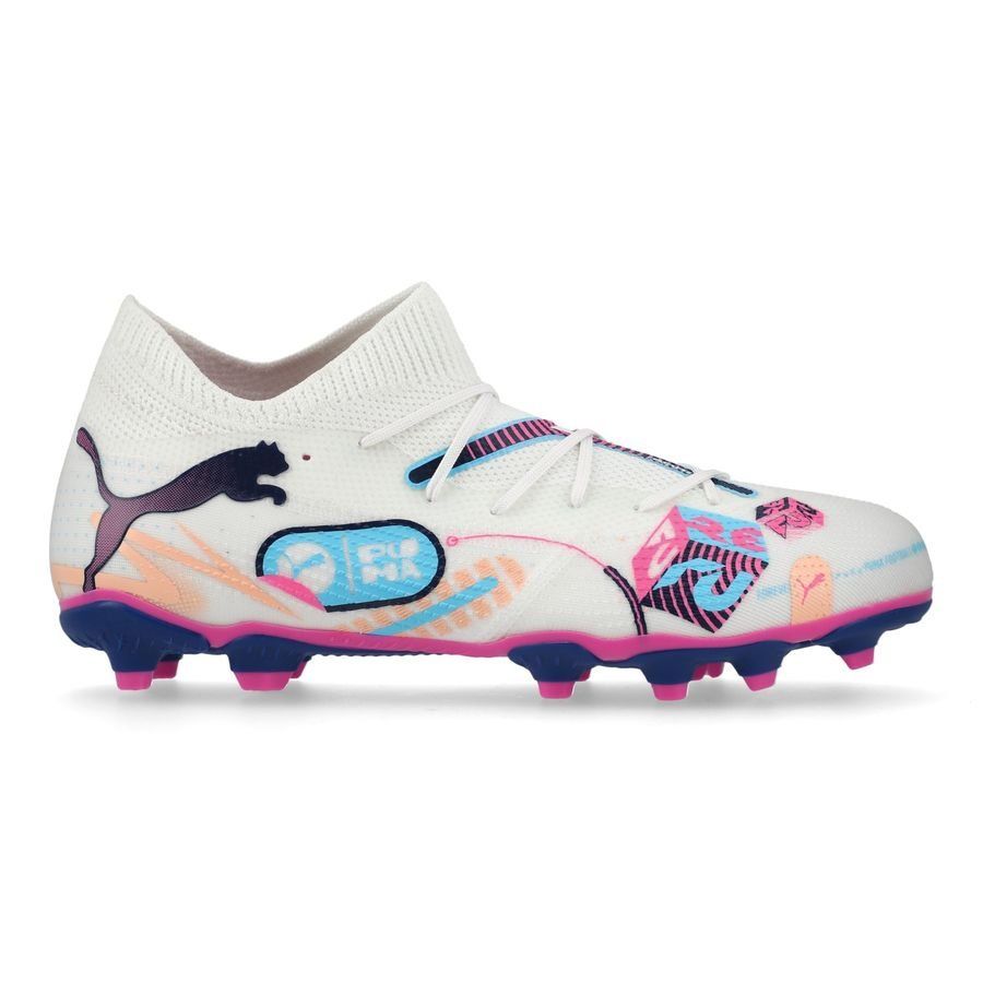 PUMA Future 7 Match FG/AG Volume Up - Blanc/Bleu/Poison Pink/Fizzy Melon Enfant