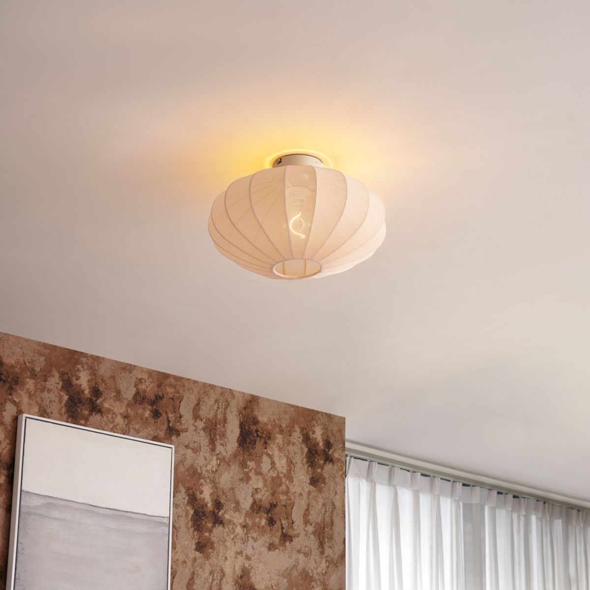 Japandi plafondlamp beige met stoffen kap - Bida