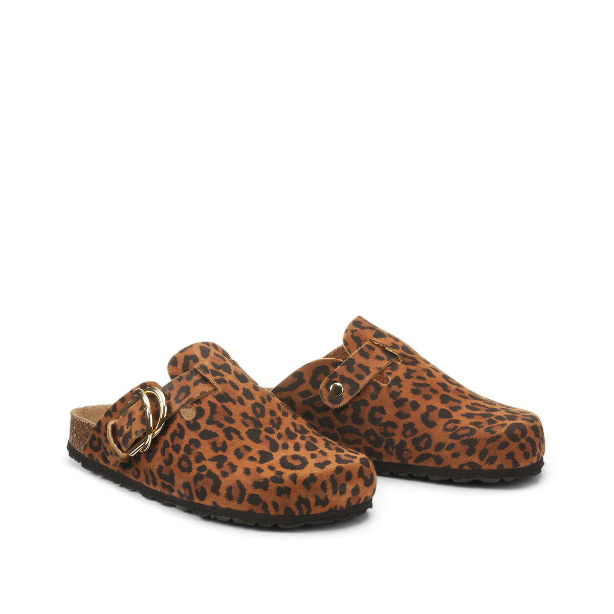 COLEÇÕES LA REDOUTE<br>Mules de couro com estampa de leopardo