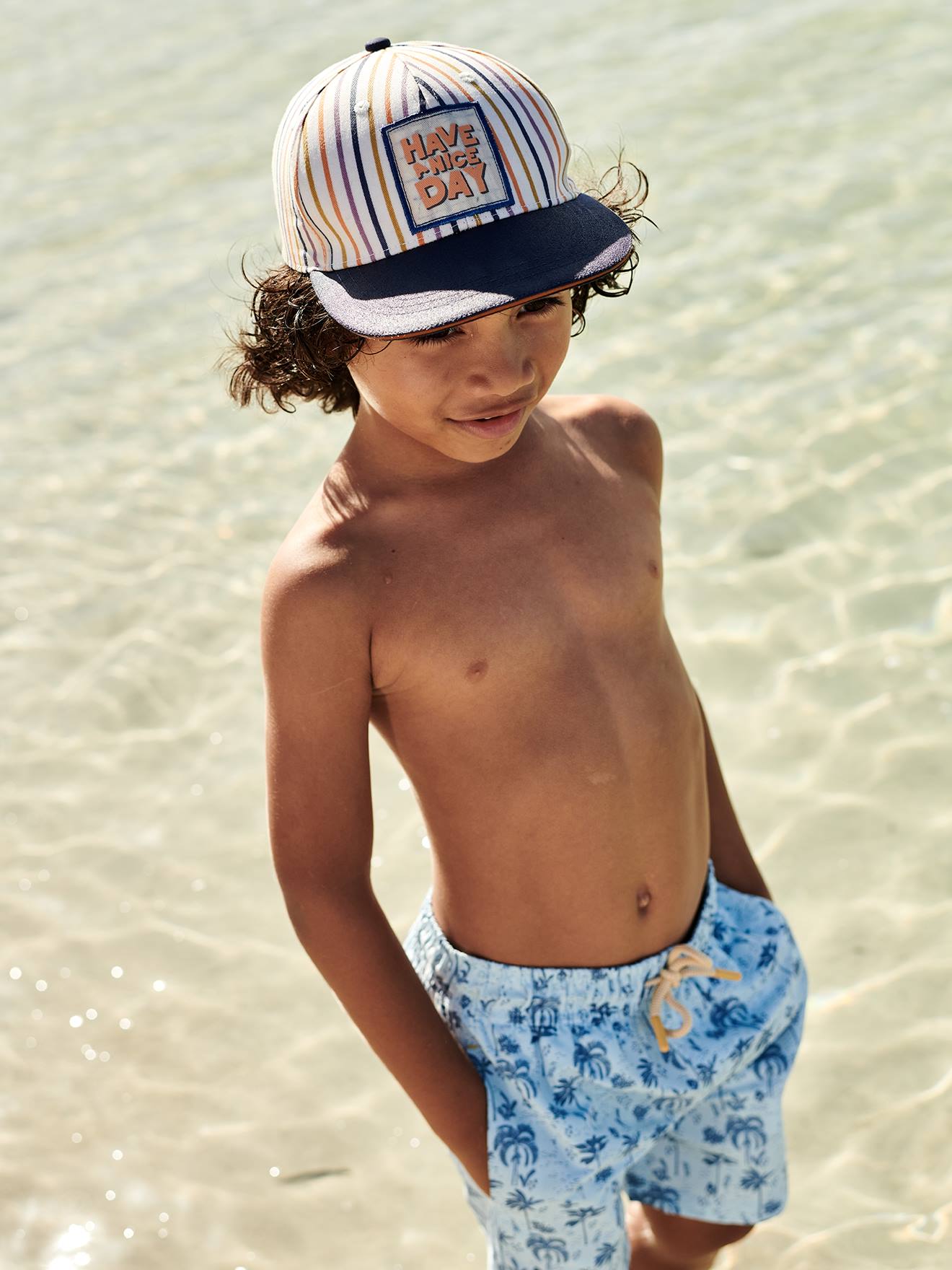 Calção de banho azul claro estampado para meninos