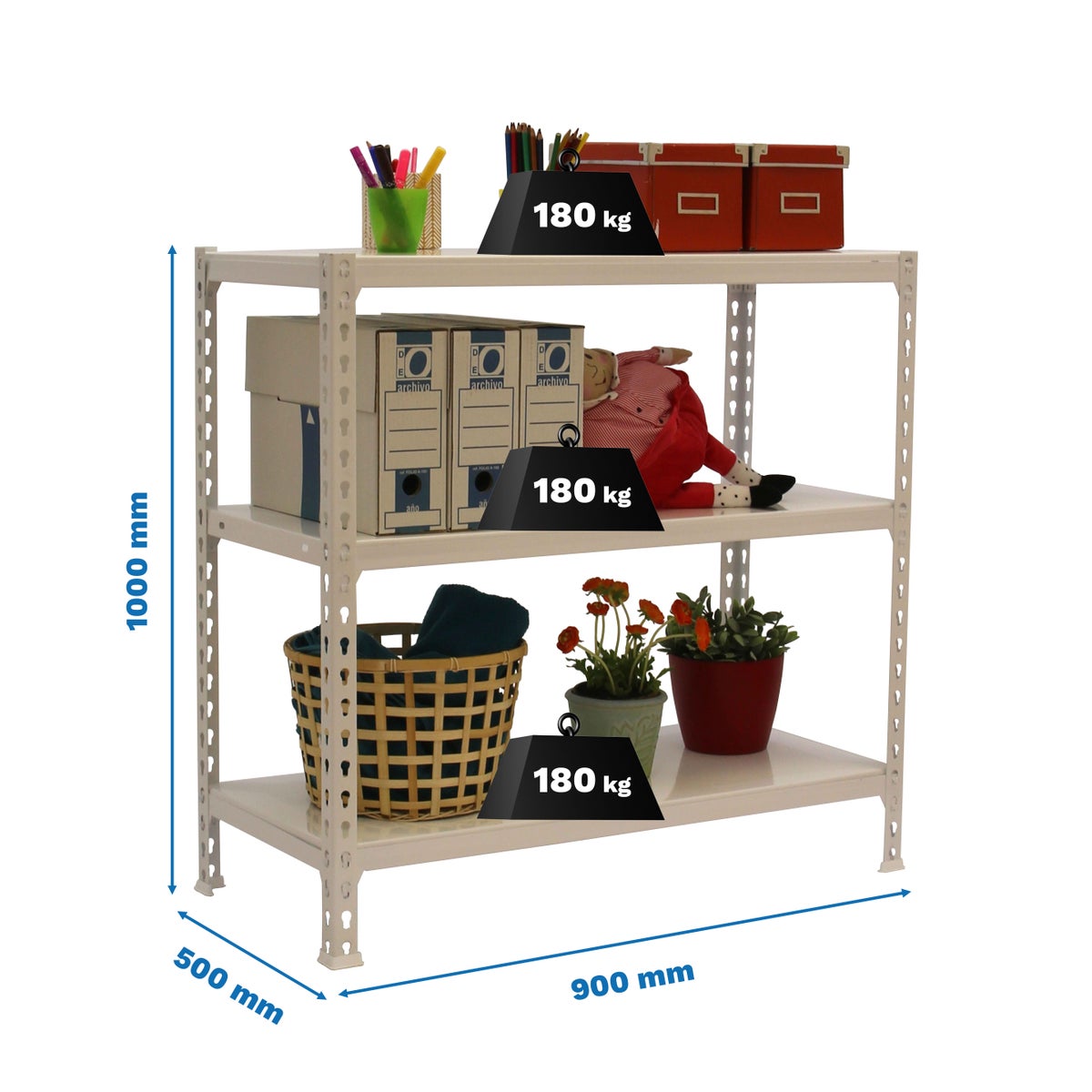 PROREGAL Heavy-Duty stellingkast Klein Metaal Shark HxBxD 100 x 90 x 50 cm Plankdraagvermogen 180 kg Wit