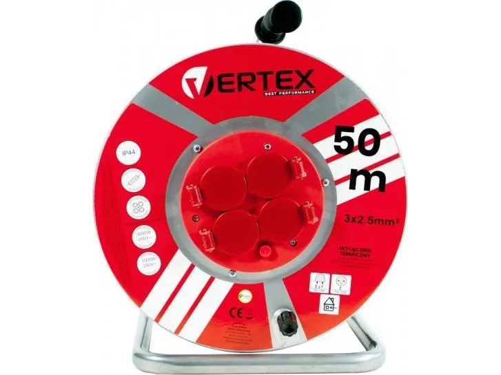 VERTEX PB50METAL Forlængerkabel 50 m 3x2,5 mm 3000 W IP44 Sort