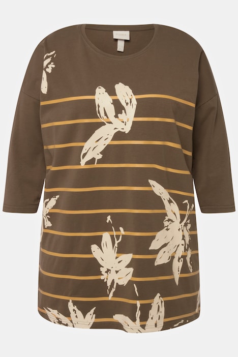 Shirt, Ringel, Oversized, Rundhals, 3/4-Arm, Biobaumwolle