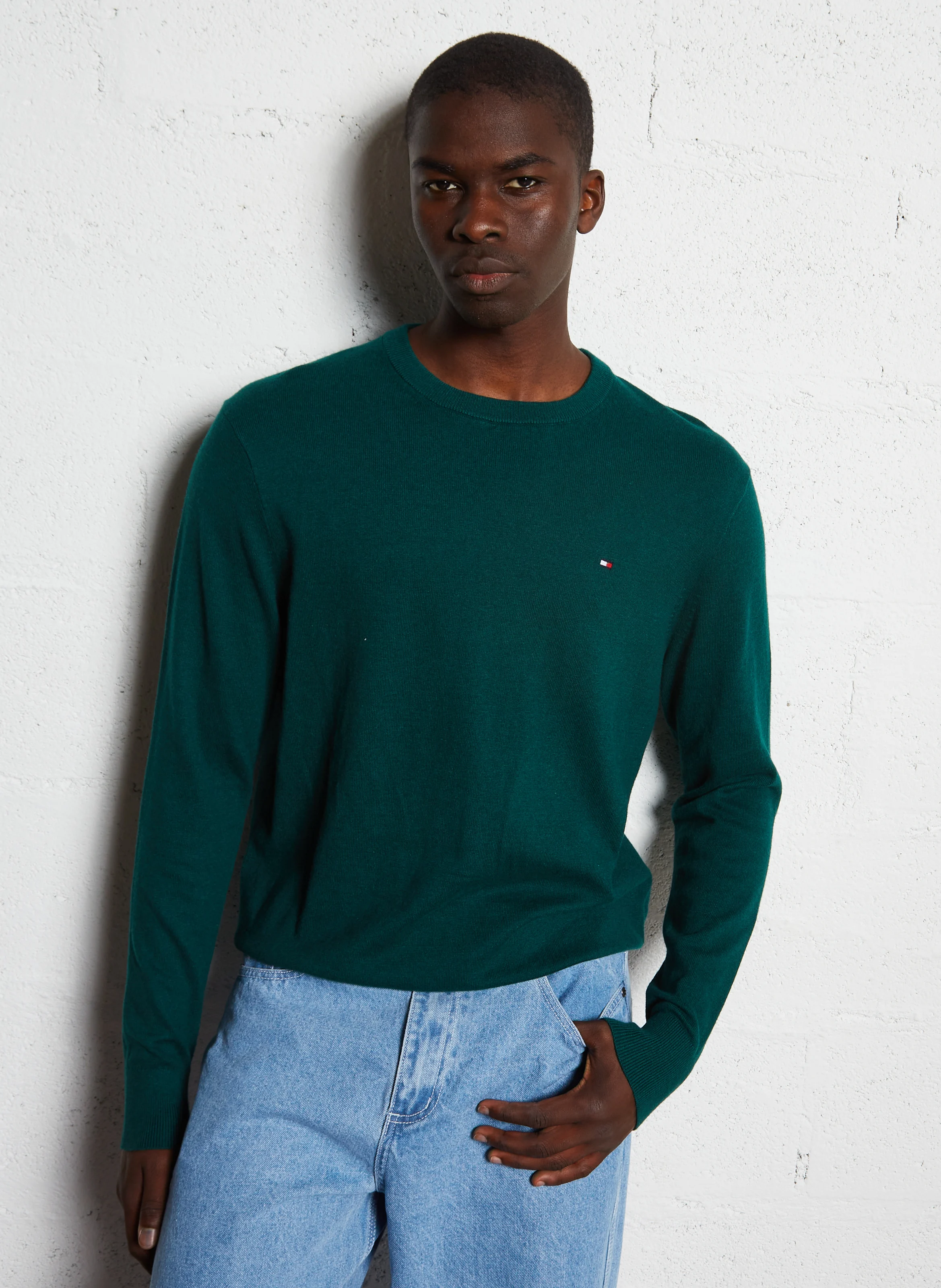 Pull col rond en coton mélangé | Vert