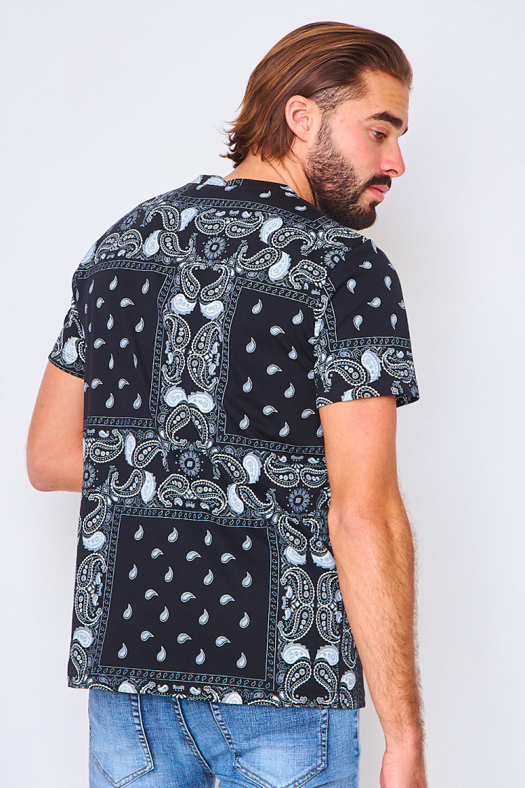 T-shirt noir motif paisley