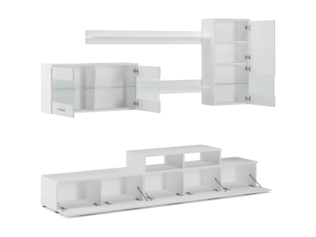 Ensemble de meubles de salon,TV, ilumin.LED, Blanc Mate/Blanc Laque,250x194x42cm