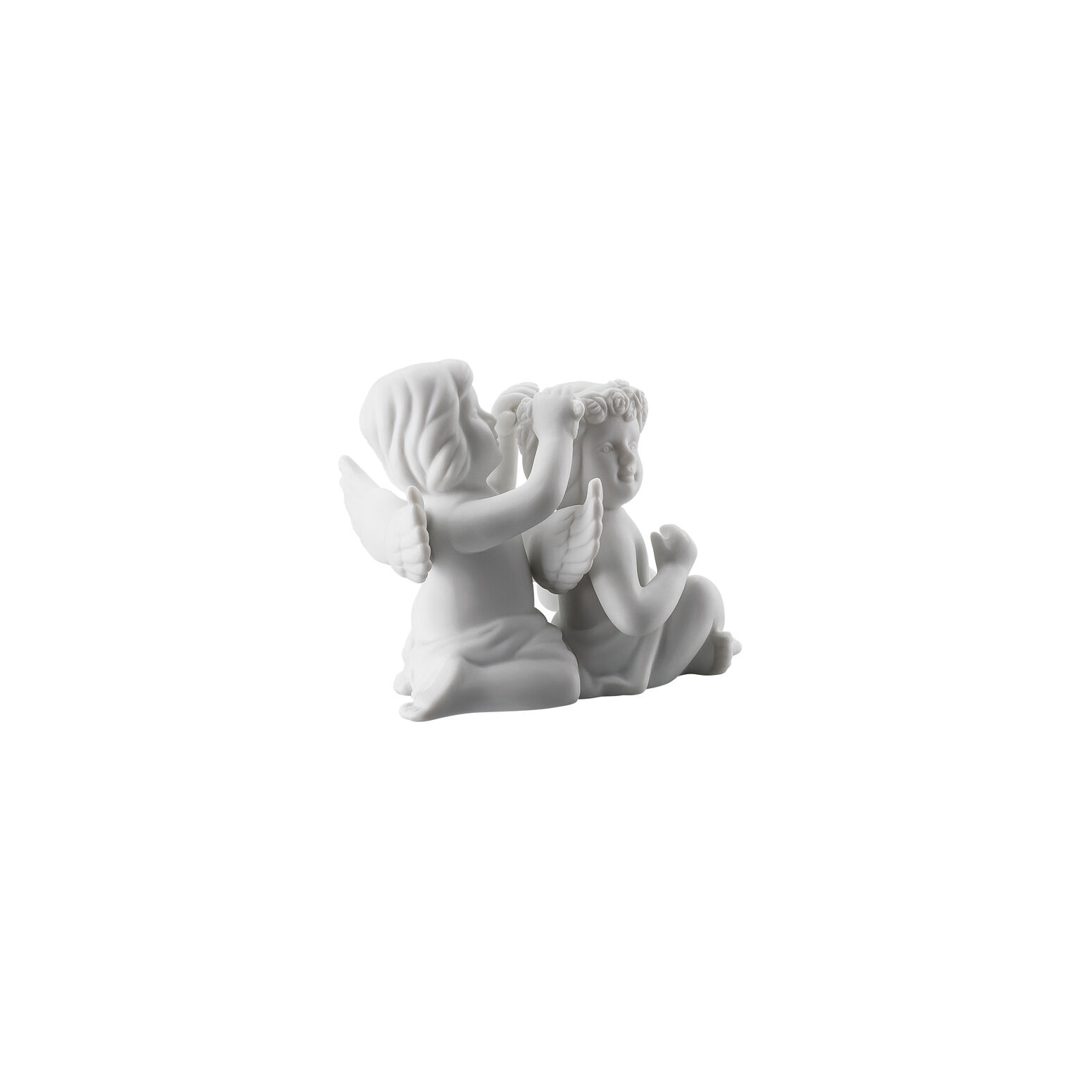 Angels Weiss matt Engelpaar mit Blumenkranz