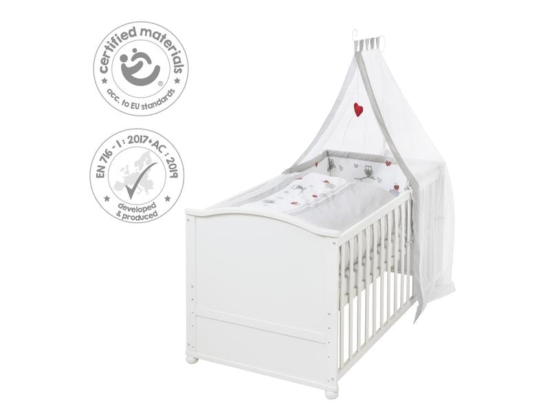 roba Babybett Komplettset Adam & Eule weiss 70 x 140 cm Kombi-Kinderbett umbaubar