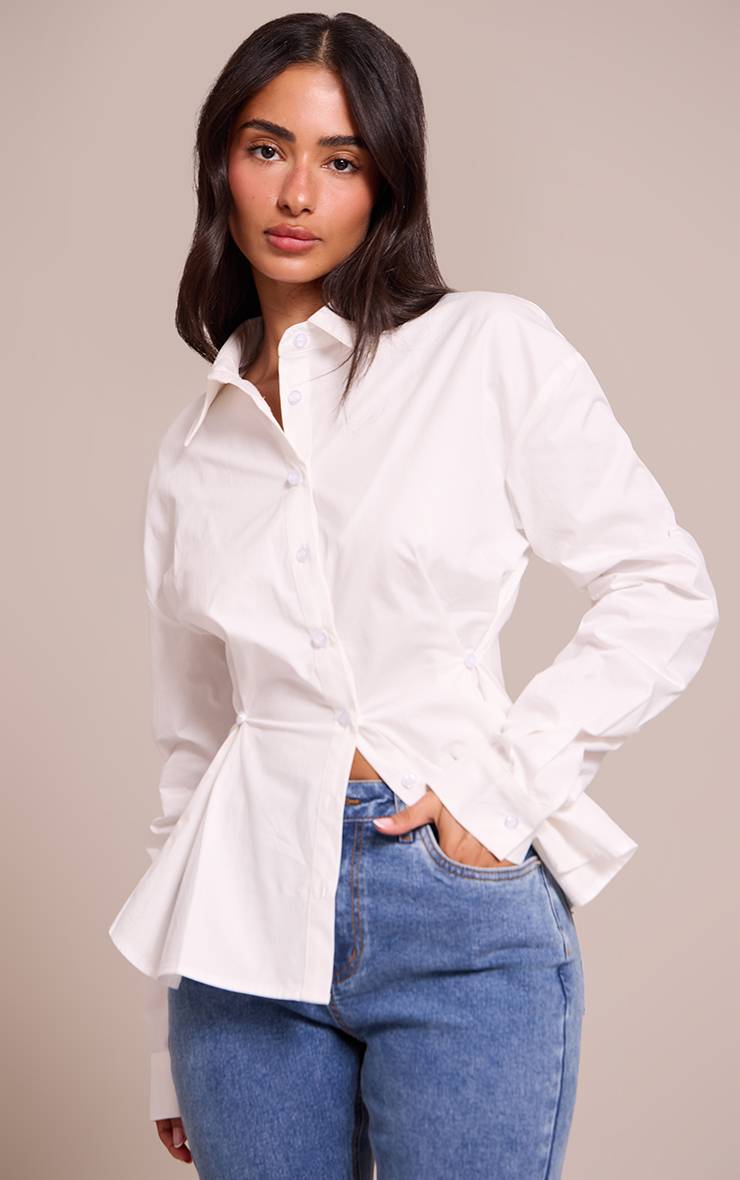 Blanc Chemise Petite À Détail Froncé Sur Le Devant