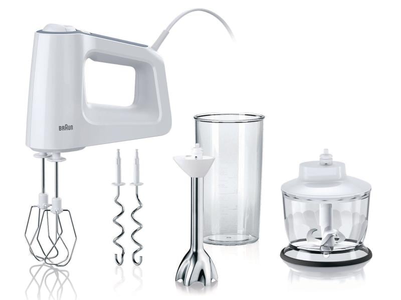 Braun Handmixer MultiMix 3 HM3137WH Weiss Handmixer mit Knethaken, Zerkleinerer und Mixbecher