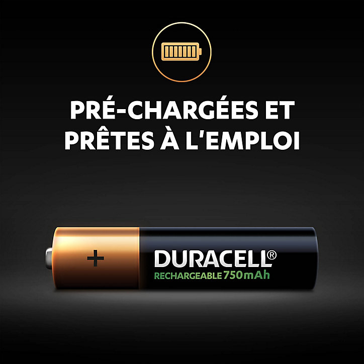 Pile rechargeable AAA (LR03) Duracell 750Mah, lot de 4