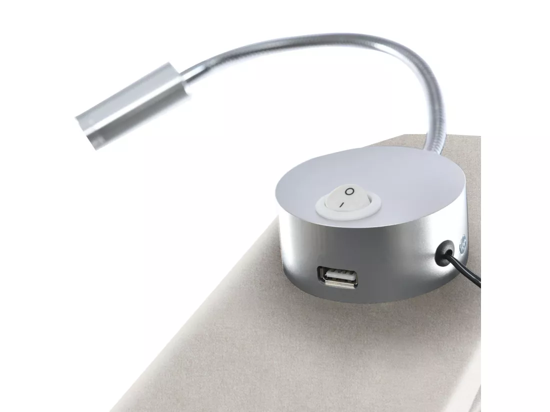 Lit hydraulique avec lampe de lecture - 140x200 cm - charge USB et grand rangement - Lin - Beige