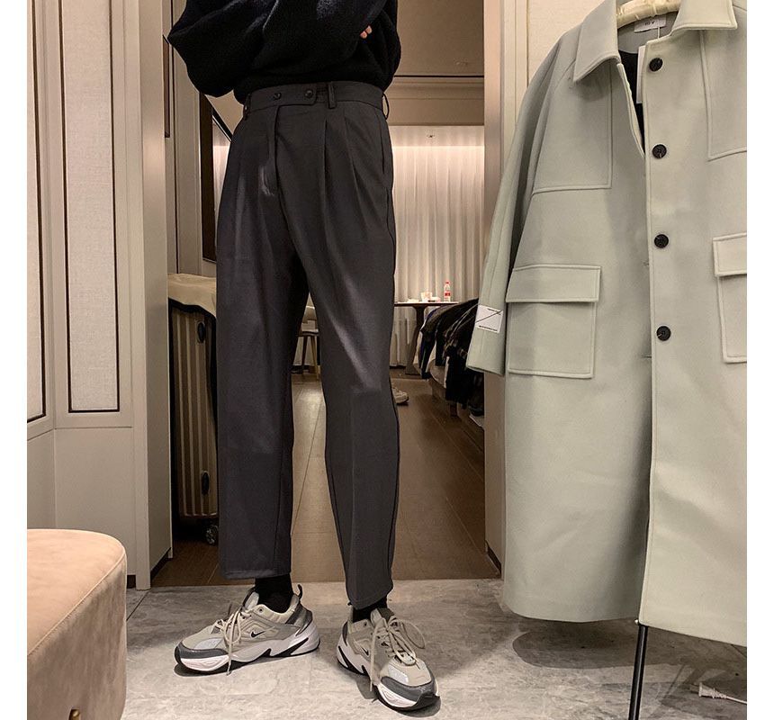 jagevin - Mid Rise Plain Cropped Straight Leg Dress Pants