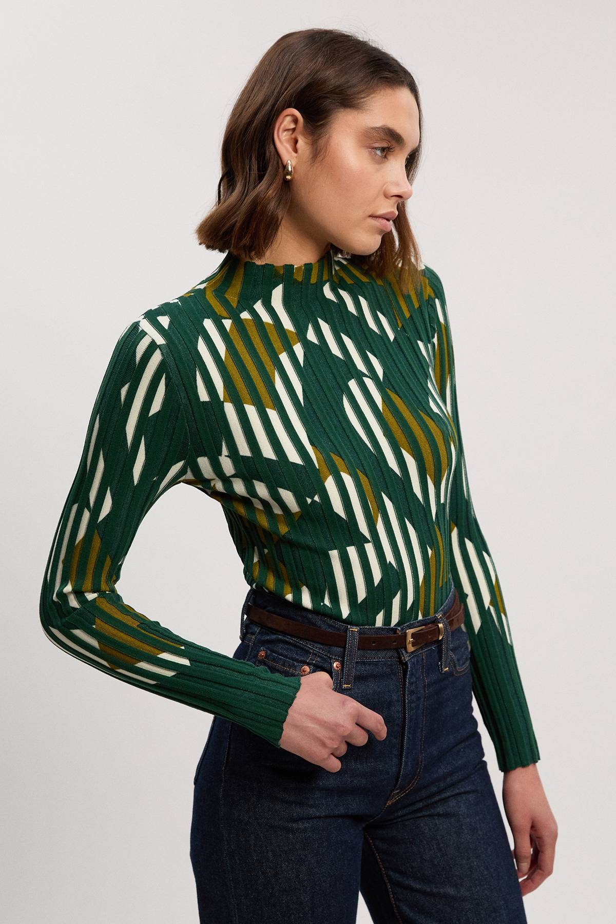 KarenMillen Haut à Manches Longues en Maille Jacquard Géométrique