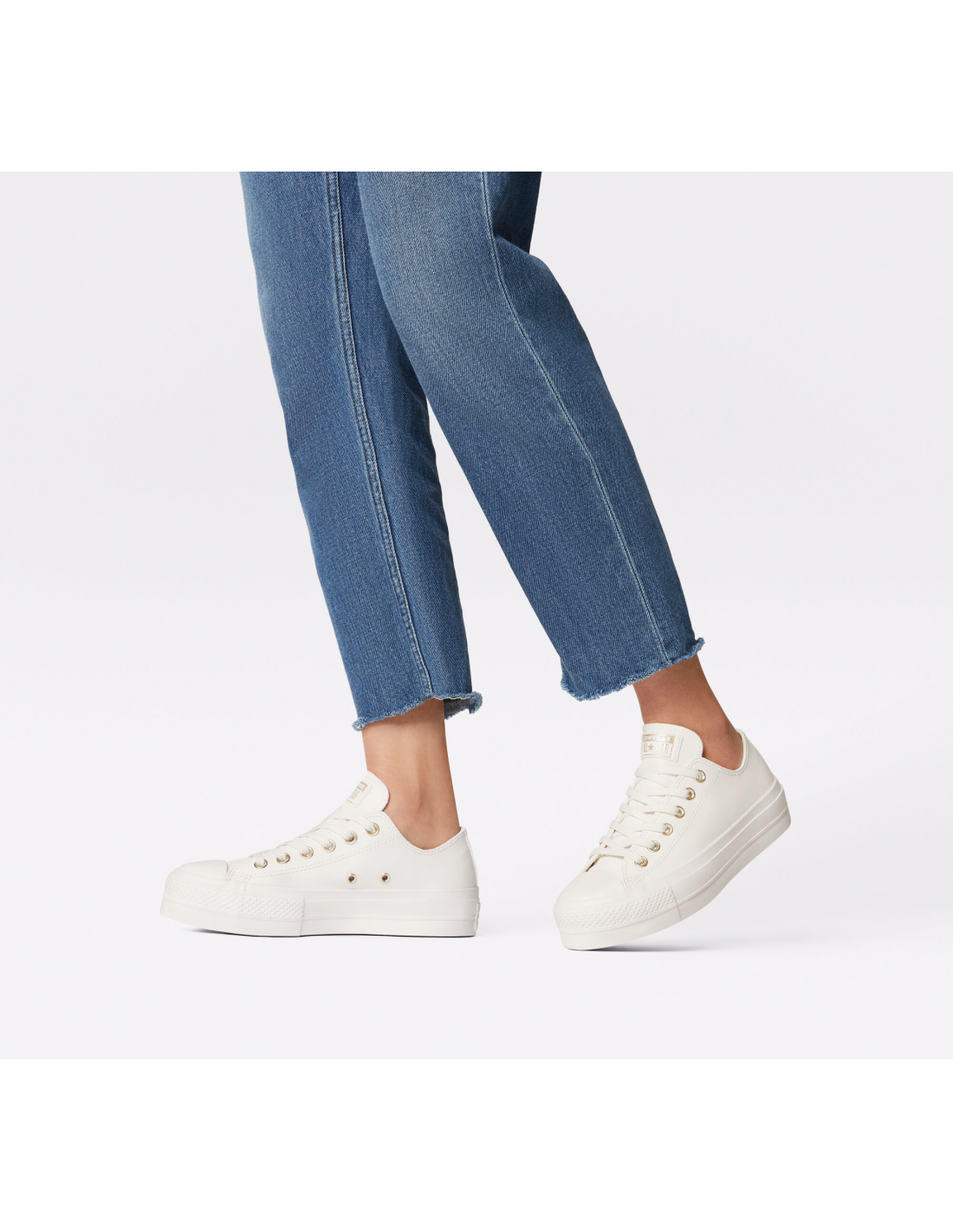 converse sneakers compensées basses femme lift ox simili cuir blanc