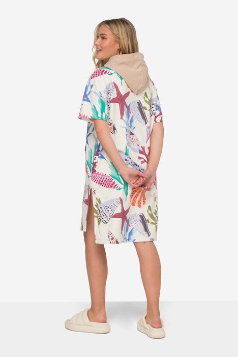 Sweatkleid, A-Line, Strandmotive, Kapuze, Halbarm