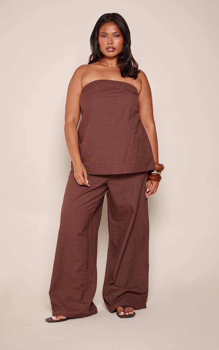 Chocolat Ensemble Coordonné Grande Taille Avec Top Bandeau Effet Lin