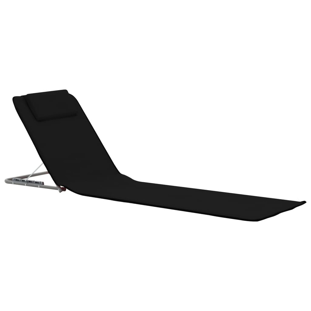 Tapis de plage chaise longue pliables 2 pièces acier et tissu noir