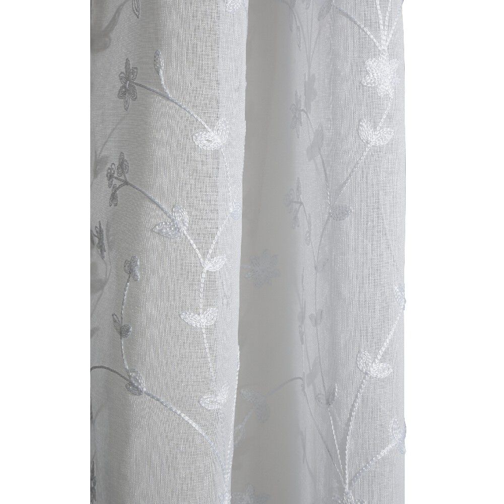 Voilage à oeillets motif brodé fleur blanc
