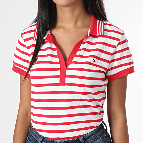Polo Manches Courtes Femme Slim Open-nk Tipping 4819 Blanc Rouge
