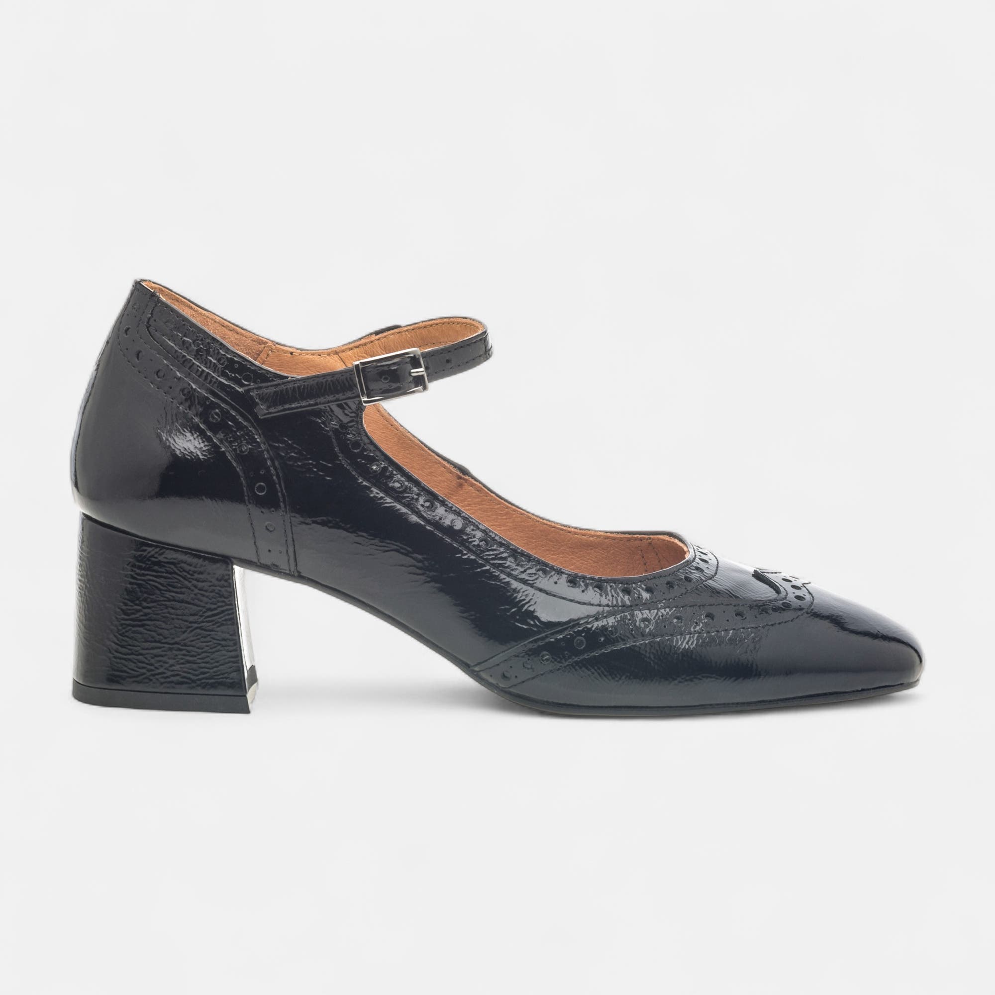 Babies à talon Femme en cuir noir vernis
