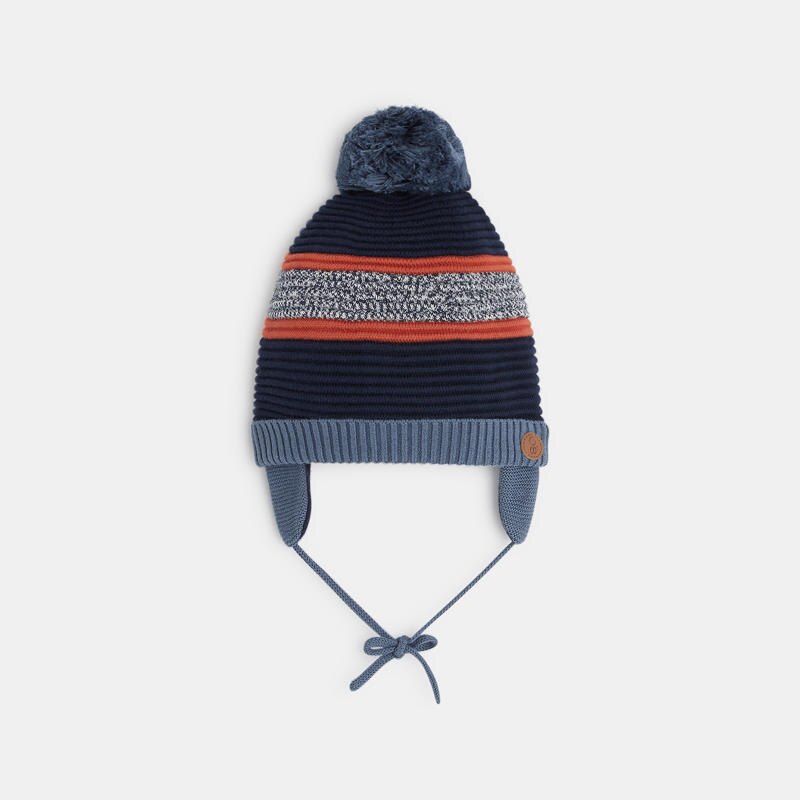 Bonnet péruvien tricot fantaisie bleu bébé garçon Bleu