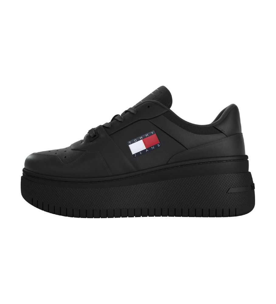 Tênis plataforma retrô de couro Tommy Jeans TJW, preto