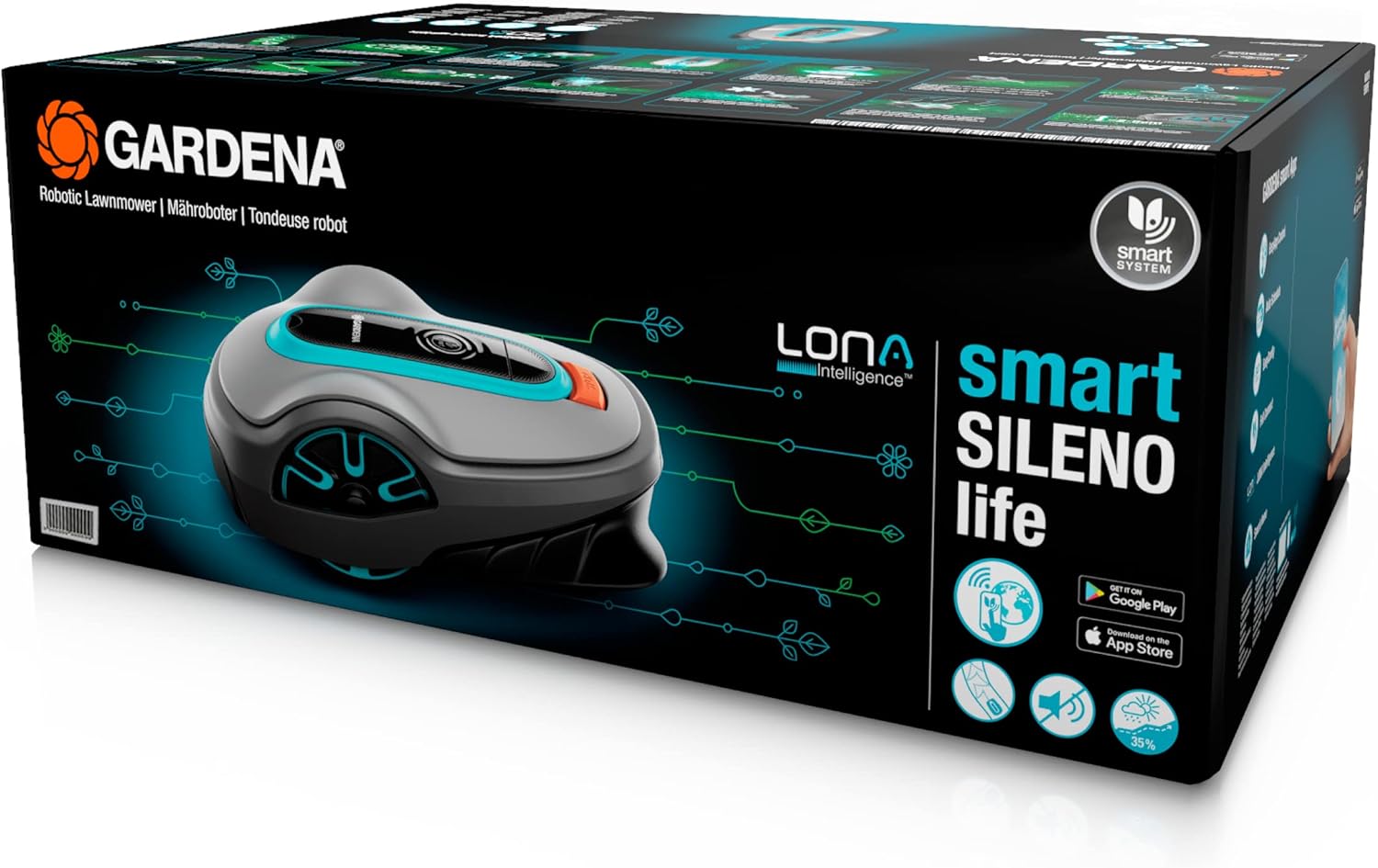 Gardena Mähroboter smart SILENO Life 1500 m² Set: Innovative LONA AI-Technologie, Steuerung per App, SensorControl, für Steigungen bis zu 35 Prozent, inkl. smart Gateway, DE-Version (19704-60)