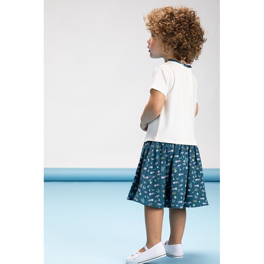 Robe manches courtes 2 en 1 en jersey imprimé fillette pour bébé fille - Ecru