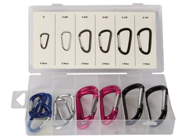 Aluminium Snap D-Ring Sortiment - 12 stk
