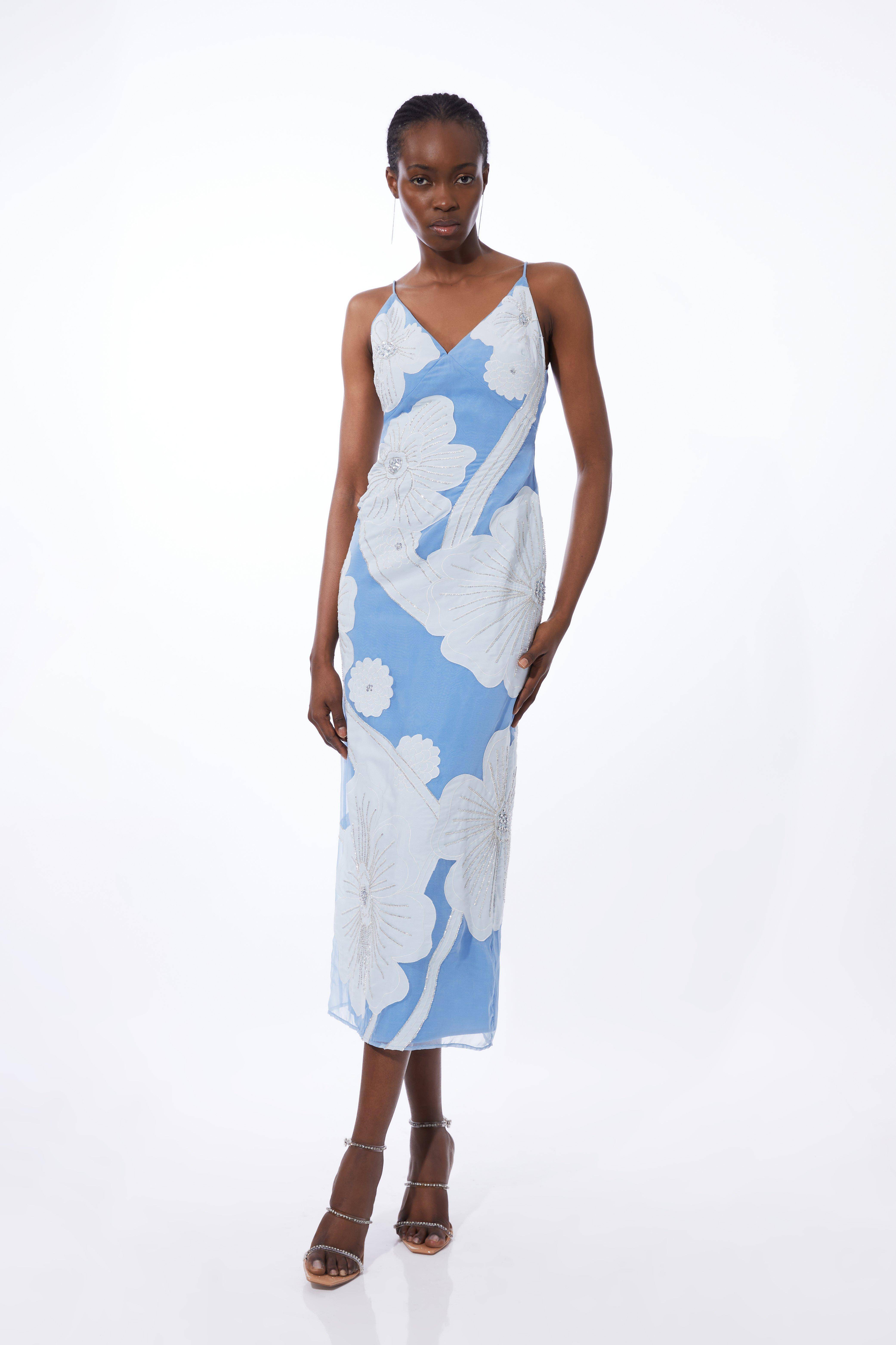 KarenMillen Robe Midi En Organdi Satiné Tissé Avec Appliqués