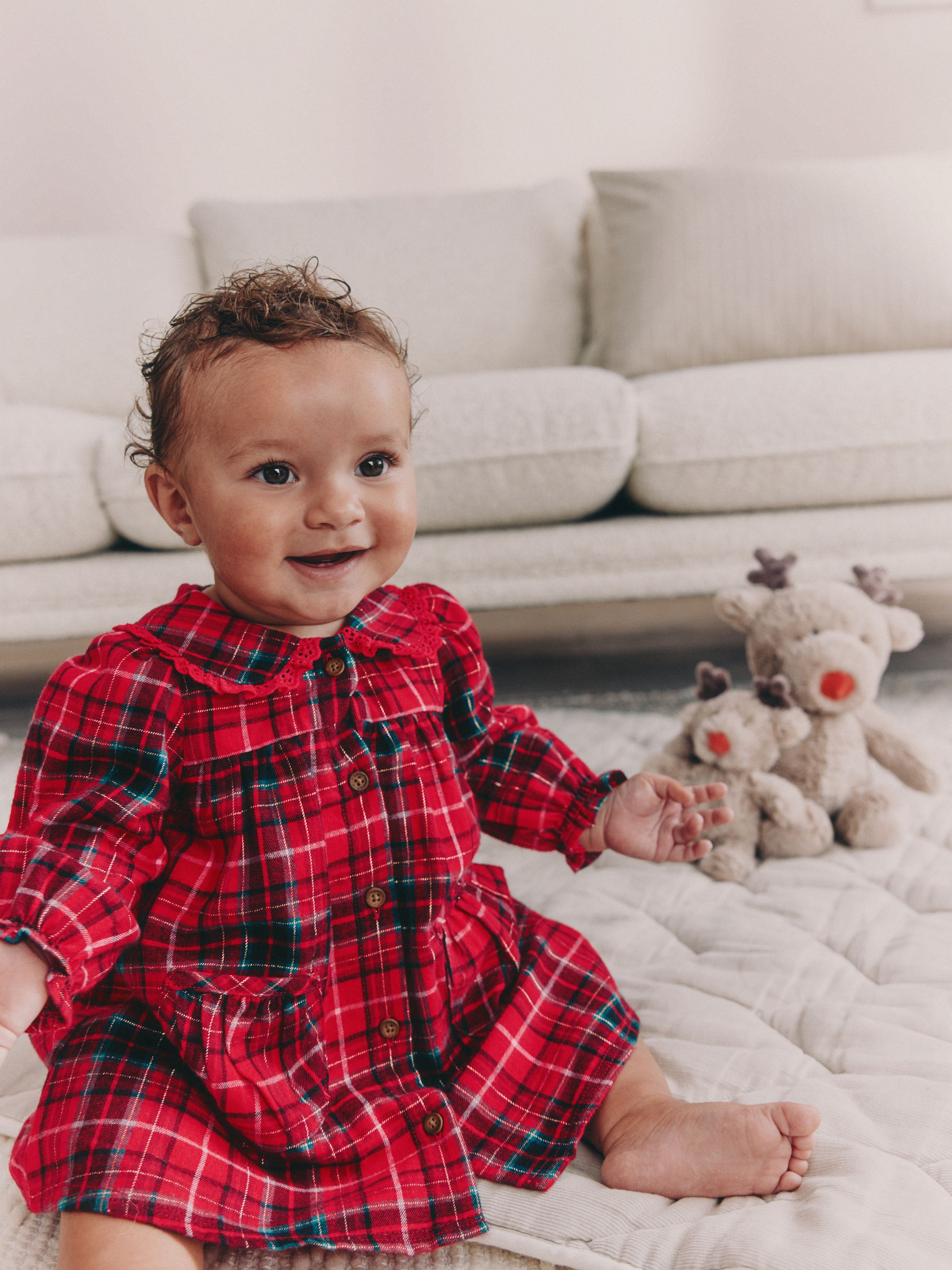 Rood geruit - Babyjurk met kraag en Lange mouwen (0mnd-2jr)