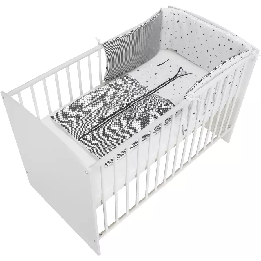 Schardt Komplettbett Classic White Sternchen grau inklusive Schlafsack 60 cm x 120 cm