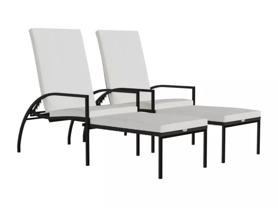 Chaises longues avec repose-pied 2 pcs Résine tressée Marron