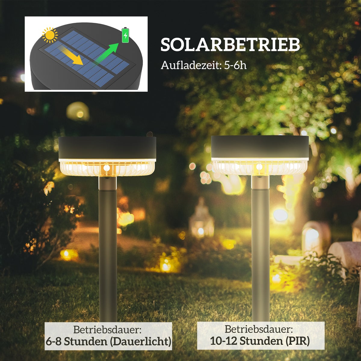 Outsunny zonnelampen, 13cm x 13cm x 39,5cm, PC+ ABS, zwart